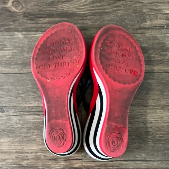 Shoemer Couture Red Black Stripes Platform Wedge Thong Sandals Slides Casual 8 - Picture 10 of 10